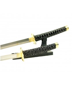 Самурайские мечи Катана и Вакидзаси (2 шт., черные ножны, золотая цуба)