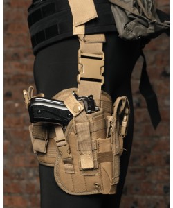 Кобура набедренная с платформой и подсумками Molle Tan