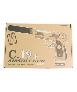 Страйкбольный пистолет Shantou C.19+ (Beretta 92, с глушителем) спринговый