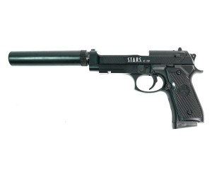 Страйкбольный пистолет Shantou C.19+ (Beretta 92, с глушителем) спринговый