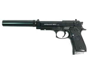 Страйкбольный пистолет Shantou C.18+ (Beretta 92, с глушителем) спринговый