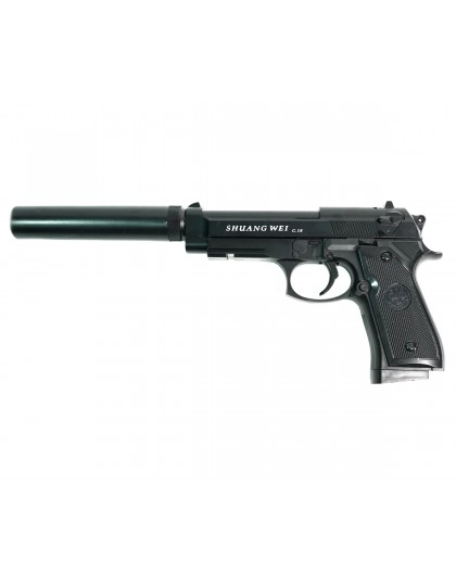 Страйкбольный пистолет Shantou C.18+ (Beretta 92, с глушителем) спринговый