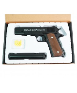 Страйкбольный пистолет Shantou C.1911A+ (Colt 1911, с глушителем) спринговый