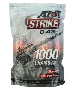 Шары для страйкбола Azot Strike 0,43 г, 2300 штук (1 кг, белые)
