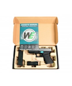 Страйкбольный пистолет WE Glock-19 Gen.4 Silver, сменные накладки (WE-G003B-SV)