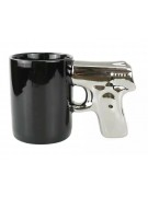 Кружка пистолет черная с серебристой ручкой
