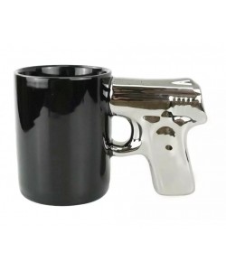 Кружка пистолет черная с серебристой ручкой