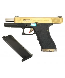 Страйкбольный пистолет WE Glock-17 G-Force Titanium Gold, черная рамка, золот. затвор