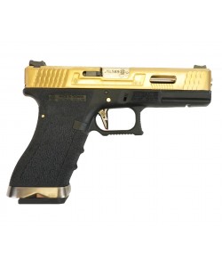 Страйкбольный пистолет WE Glock-17 G-Force Titanium Gold, черная рамка, золот. затвор