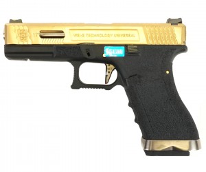 Страйкбольный пистолет WE Glock-17 G-Force Titanium Gold, черная рамка, золот. затвор