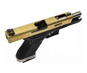 Страйкбольный пистолет WE Glock-17 G-Force Titanium Gold, черная рамка, золот. затвор