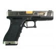 Страйкбольный пистолет WE Glock-17 G-Force, черная рамка, серебр. затвор, золот. ствол - фото № 2
