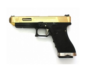 Страйкбольный пистолет WE Glock-34 G-Force Titanium Gold, черная рамка, золот. затвор