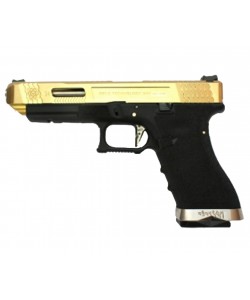 Страйкбольный пистолет WE Glock-34 G-Force Titanium Gold, черная рамка, золот. затвор