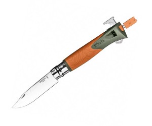 Нож складной Opinel Specialists Explore №12, 10 см, свисток, стропорез, оранжевый/серый