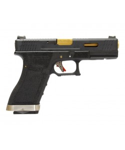 Страйкбольный пистолет WE Glock-17 G-Force, черная рамка и затвор, золот. ствол