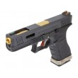 Страйкбольный пистолет WE Glock-17 G-Force, черная рамка и затвор, золот. ствол - фото № 3