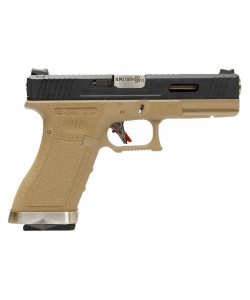Страйкбольный пистолет WE Glock-17 G-Force, Tan рамка, черный затвор, серебр. ствол
