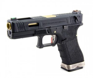 Страйкбольный пистолет WE Glock-18 G-Force, черная рамка и затвор, золот. ствол