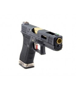 Страйкбольный пистолет WE Glock-18 G-Force, черная рамка и затвор, золот. ствол