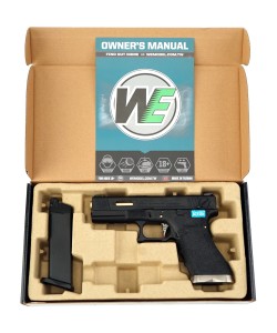 Страйкбольный пистолет WE Glock-18 G-Force, черная рамка и затвор, золот. ствол