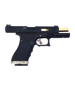 Страйкбольный пистолет WE Glock-18 G-Force, черная рамка и затвор, золот. ствол