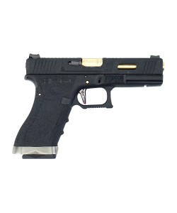 Страйкбольный пистолет WE Glock-18 G-Force, черная рамка и затвор, золот. ствол