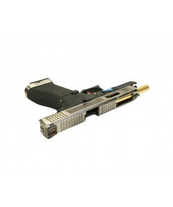 Страйкбольный пистолет WE Glock-34 G-Force, черная рамка, серебр. затвор, золот. ствол