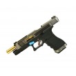 Страйкбольный пистолет WE Glock-34 G-Force, черная рамка, серебр. затвор, золот. ствол - фото № 8