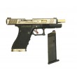 Страйкбольный пистолет WE Glock-34 G-Force, черная рамка, серебр. затвор, золот. ствол - фото № 9