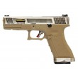 Страйкбольный пистолет WE Glock-17 G-Force, Tan рамка, серебр. затвор, золот. ствол - фото № 1