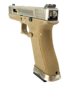 Страйкбольный пистолет WE Glock-17 G-Force, Tan рамка, серебр. затвор, золот. ствол