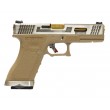 Страйкбольный пистолет WE Glock-17 G-Force, Tan рамка, серебр. затвор, золот. ствол - фото № 2