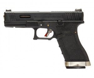 Страйкбольный пистолет WE Glock-17 G-Force, черная рамка и затвор, серебр. ствол