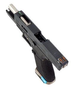 Страйкбольный пистолет WE Glock-17 G-Force, черная рамка и затвор, серебр. ствол