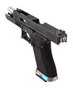 Страйкбольный пистолет WE Glock-17 G-Force, черная рамка и затвор, серебр. ствол