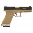 Страйкбольный пистолет WE Glock-17 G-Force, Tan рамка, черный затвор, золот. ствол - фото № 2
