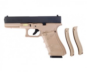 Страйкбольный пистолет WE Glock-17 Gen.5 Tan/Black F, сменные накладки