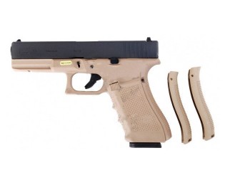 Страйкбольный пистолет WE Glock-17 Gen.5 Tan/Black F, сменные накладки