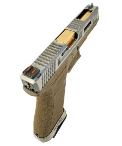 Страйкбольный пистолет WE Glock-18 G-Force, Tan рамка, серебр. затвор, золот. ствол