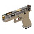 Страйкбольный пистолет WE Glock-18 G-Force, Tan рамка, серебр. затвор, золот. ствол - фото № 3