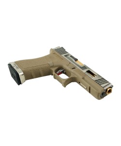 Страйкбольный пистолет WE Glock-18 G-Force, Tan рамка, серебр. затвор, золот. ствол