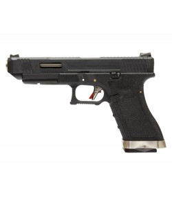 Страйкбольный пистолет WE Glock-34 G-Force, черная рамка и затвор, серебр. ствол