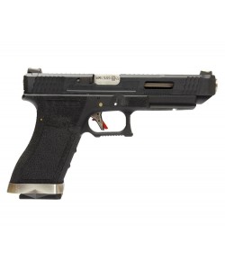 Страйкбольный пистолет WE Glock-34 G-Force, черная рамка и затвор, серебр. ствол