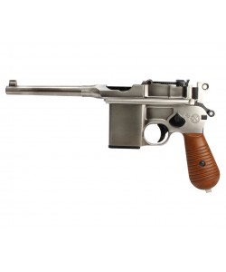 Страйкбольный пистолет WE Mauser 712 Silver, кобура-приклад, короткий магазин