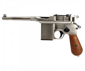 Страйкбольный пистолет WE Mauser 712 Silver, кобура-приклад, короткий магазин
