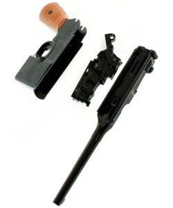 Страйкбольный пистолет WE Mauser 712 Silver, кобура-приклад, короткий магазин