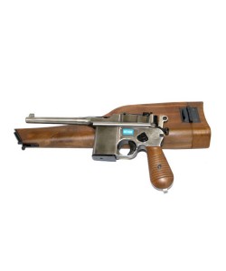 Страйкбольный пистолет WE Mauser 712 Silver, кобура-приклад, короткий магазин