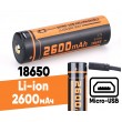 Аккумулятор 18650 FiTorch (2600 mAh) с зарядкой USB - фото № 1