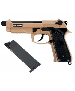 Страйкбольный пистолет KJW Beretta M9A1 TBC Gas Tan, удлин. ствол